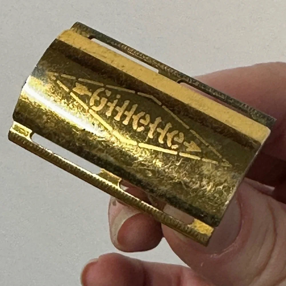 Vintage Gillette Tech Safety Razor Gold Tone 3 Piece Made in USA